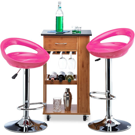 Relaxdays Bar Stool Set of 2, Height-Adjustable, Swivel, 120 kg, Metal Bistro Chair, HxWxD: 99 x 46 x 39 cm, Pink