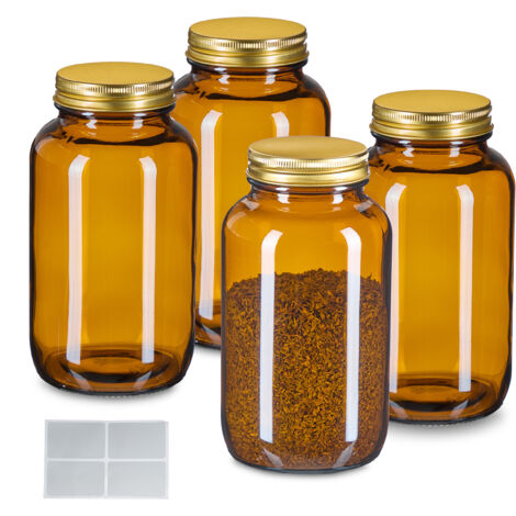 Ribelli Set Di 25 Barattoli Per Spezie In Vetro Con Coperchio In Alluminio - 100 Ml Ciascuno, Ermetici, Con Etichette Per Cucina