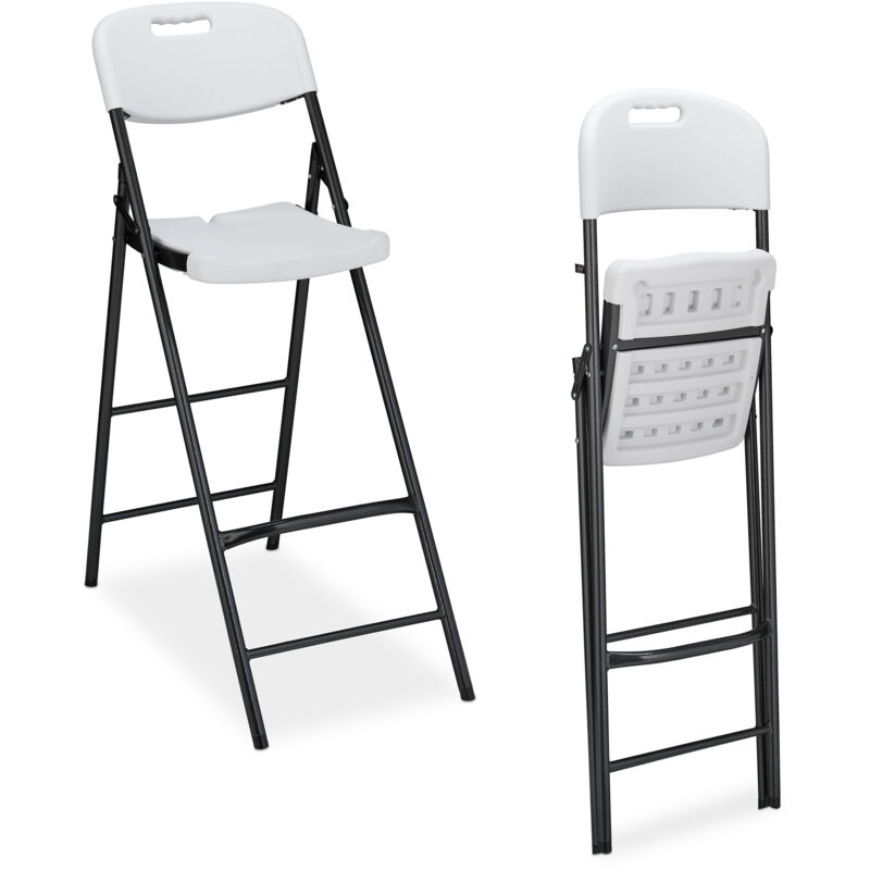 Barhocker Klappbar, 2er Set, Mit Lehne, Hxbxt, 118 X 44, 5 X 82 Cm, Hoher Barstuhl, Kunststoff & Stahl, Weiß - Relaxdays