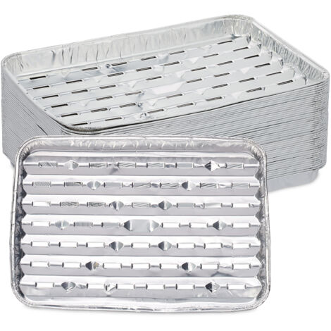 Relaxdays Barquette en aluminium, lot pratique de 40, avec fentes, supportant jusqu'à 260°C, 34 x 22 cm, argenté