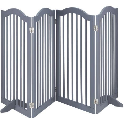 Relaxdays Barrera Seguridad Perros, 4 Paneles, Alto 92 cm, Valla Protección Mascotas, Plegable, 92x205 cm, Gris