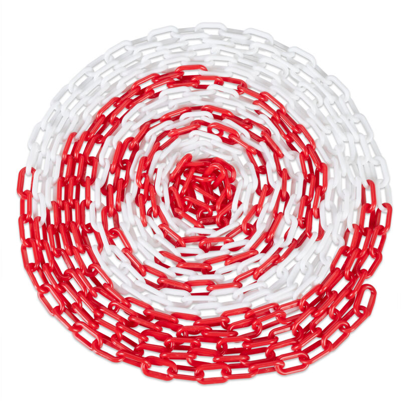 Barrier Chain, 10m Long, Plastic, Security, For Construction Sites, Car Parks, Queues, Safety Post, Red/white - Relaxdays