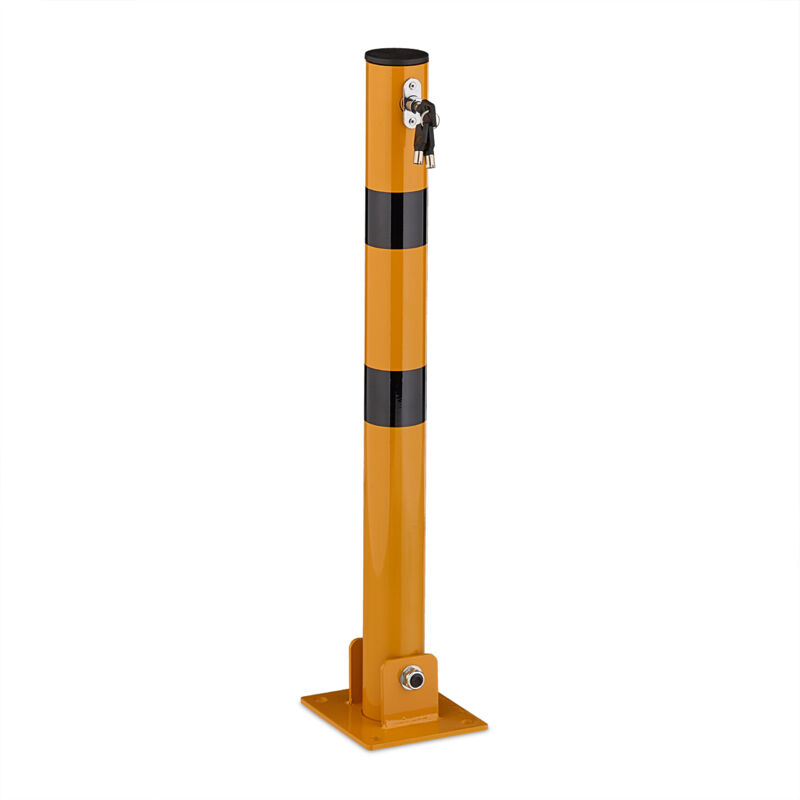 Relaxdays 2 X Collapsible Barrier Posts, Steel, Parking Barrier, H 65 Cm, Lockable, Round Post, Yellow/black