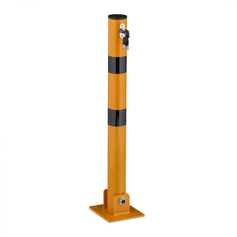 Relaxdays Barrier Post, Foldable, Steel, Parking Post Barrier, H: 65 cm, Lockable, Round Locking Pole, Yellow/Black