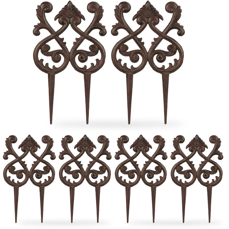 Relaxdays - Barrière de jardin, 6 éléments, fonte fer, design vintage, à planter, h x l : 39,5 x 23 cm, marron foncé