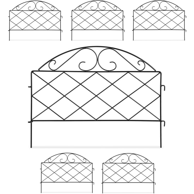 Relaxdays - Barrière de jardin, à planter, métal, design vintage, 6 éléments chacun hl 40 x 52 cm (sans charnières), noire