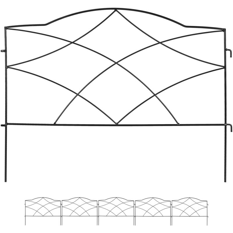 Relaxdays - Barrière de jardin décorative en métal (fer), à planter, 6 éléments chacun hl 46 x 61 cm, noire