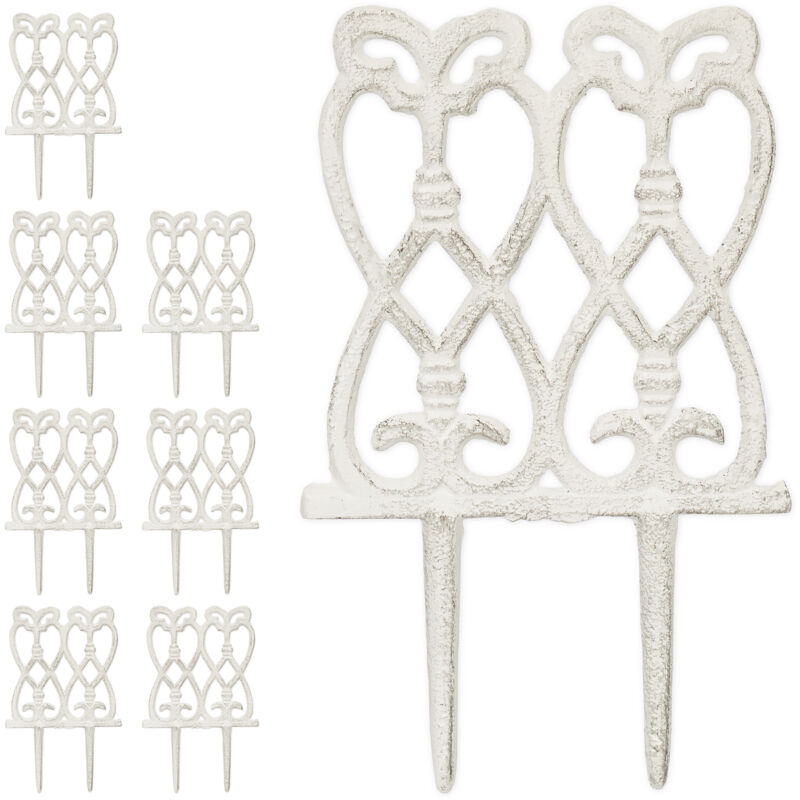 Barrière de jardin, fonte fer, à planter, design antique, 8 éléments chacun HL 25 x 14,5 cm, blanche