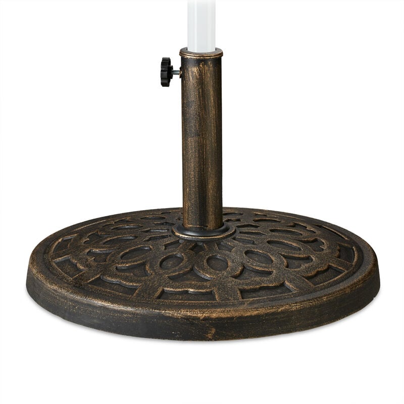 Relaxdays - Parasol Stand for Umbrella Poles Diameter 38-50 mm, Weatherproof, ø 49.5 cm, Garden, Cast Iron Optics, Brown