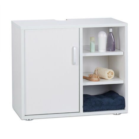 Relaxdays Basin Vanity Unit, One Door, Bathroom Under-Sink Cabinet, Siphon Cut-Out 51x60x32 cm, White