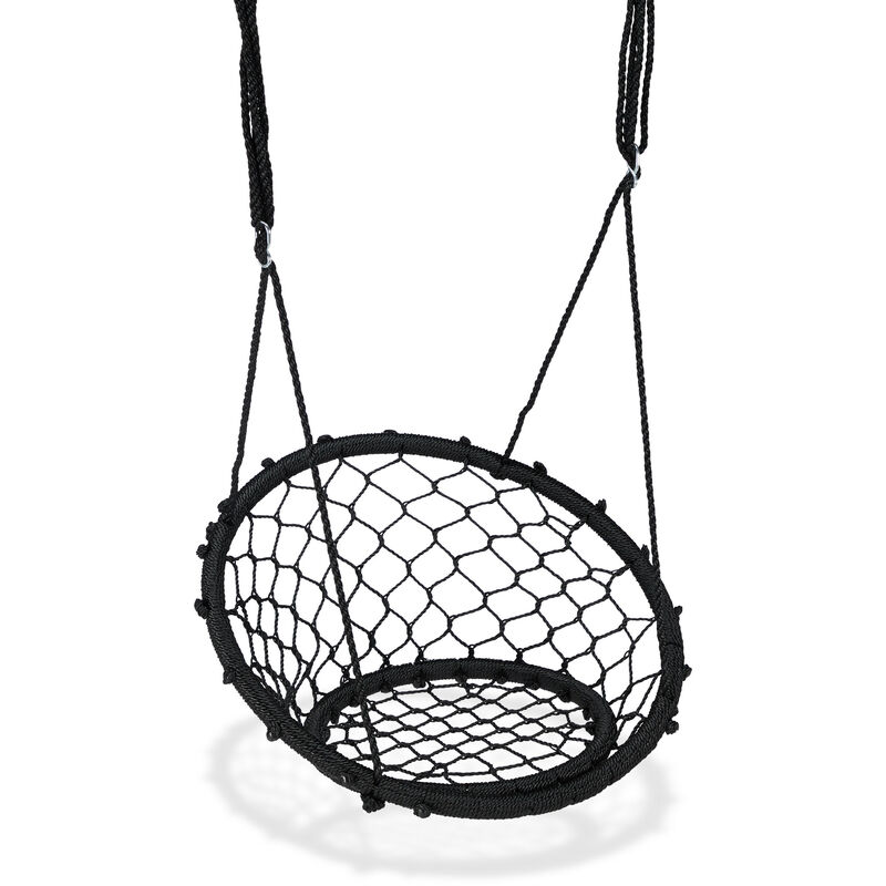 Relaxdays - Basket Swing, Children and Adults, Hanging Nest Swing with Backrest, 150 kg, Outdoor, Ø75cm, Adjustable, Black