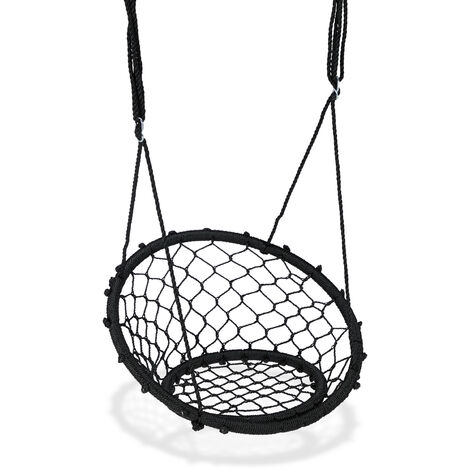Relaxdays Basket Swing, Children and Adults, Hanging Nest Swing with Backrest, 150 kg, Outdoor, Ø75cm, Adjustable, Black