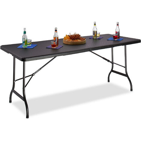 Relaxdays BASTIAN Folding Garden Table, Large, with Handle, Camping Table, HxWxD: 72 x 178 x 74 cm, Black
