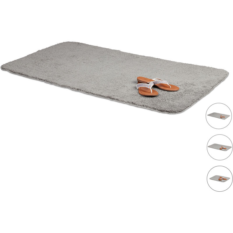 Relaxdays Bath Mat Fluffy Bath Rug Non Slip Washable Bathroom Mat 70 X 120 Cm Gray 1100247161105566