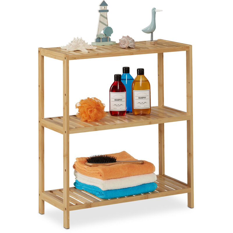 Bathroom Shelf, Bamboo, 3 Shelves, Adjustable, HxWxD: 69 x 60 x 26 cm, Kitchen, Narrow, Standing, Natural Wood - Relaxdays