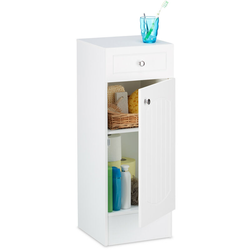 Relaxdays Bathroom Standing Cabinet Cupboard with Drawer for the Bathroom, MDF, 80 x 30.5 x 30.5cm, White