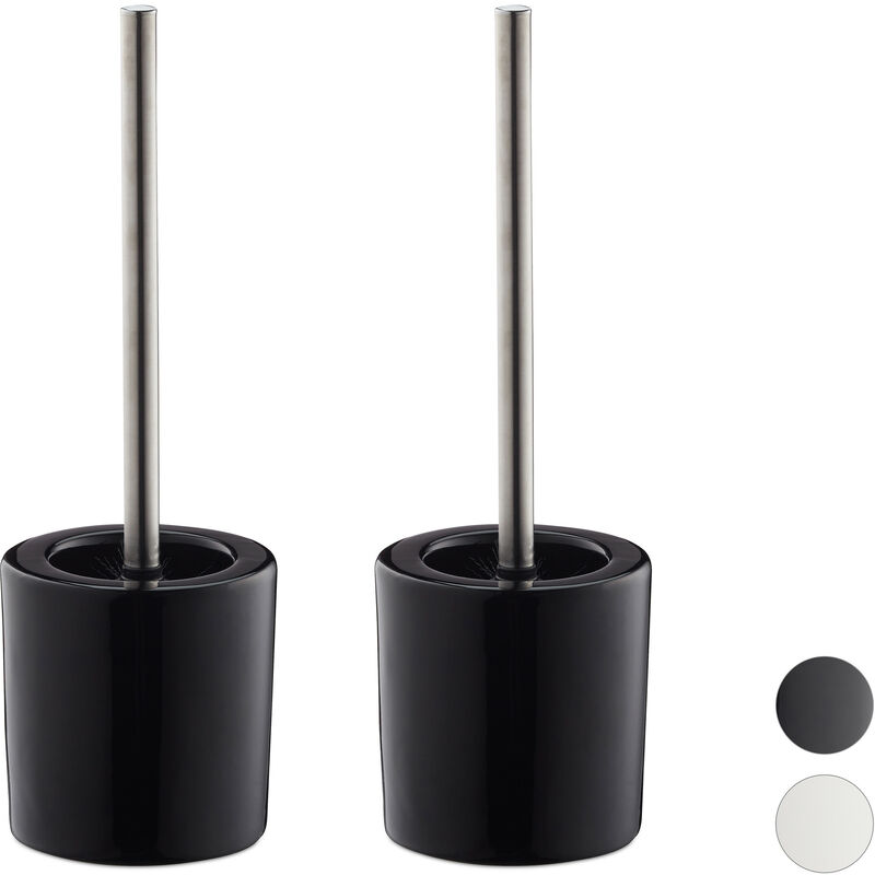 Set of 2 Relaxdays Bathroom & Toilet Accessory Packages, Brush Holder, Brush Head, Bath Set, HxD 38.5 x 12.5 cm, Black