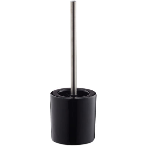 Relaxdays Bathroom & Toilet Accessory Set, Brush Holder, Brush Head, Bath Set, HxD 38.5 x 12.5 cm, Black