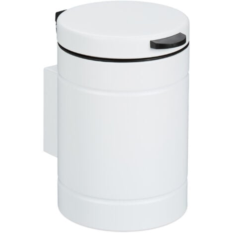 Relaxdays Bathroom Wall Bin, 3L, Soft Close, Inner Container, Metal, Sanitary Waste, Round, 25 x 17 x 22 cm, White