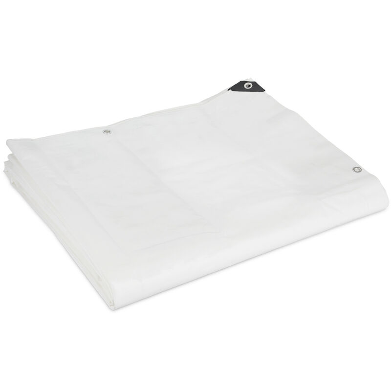 Bâche 200g/m², couverture avec œillets, étanche, indéchirable, protection en pe, 1,5 x 6 m, blanc - Relaxdays