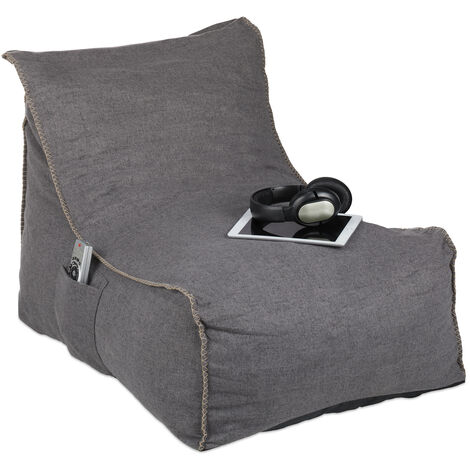Relaxdays Beanbag, with Backrest, XXL, Floor Cushion for Adults, Soft, Indoors, Foam Filling, Giant Beanbag Couch, Grey