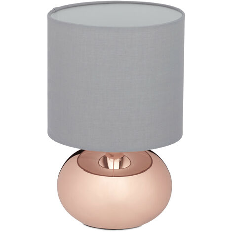 Relaxdays bedside lamp touch dimmable, modern touch lamp with 3 levels, E14, table lamp with cable, 28 x 18 cm, copper