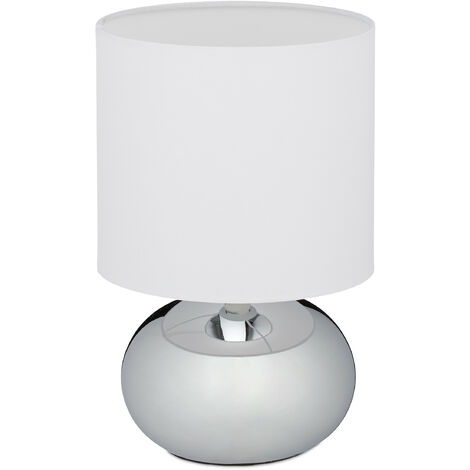 Relaxdays bedside lamp touch dimmable, modern touch lamp with 3 levels, E14, table lamp with cable, 28 x 18 cm, silver
