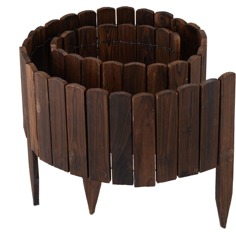 Relaxdays Beeteinfassung, 200 Cm Lang, Flexibel, Sichthöhe, 25 Cm, Zum Stecken, Holz, Beetzaun, Rasenkante, Dunkelbraun