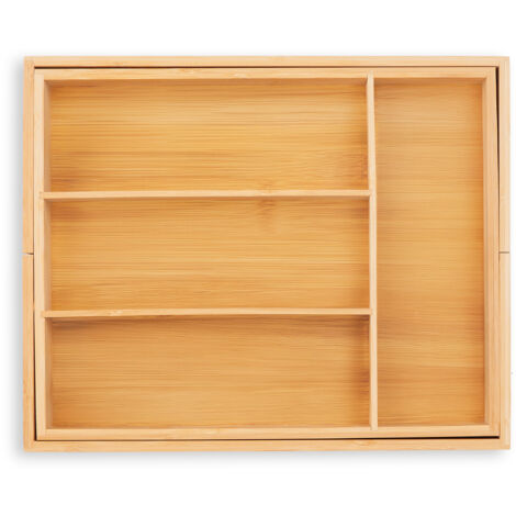 Relaxdays Besteckkasten ausziehbar, Bambus, HBT: 5 x 29-47,5 x 35,5 cm, 4-6 Fächer, Besteckeinsatz für Schubladen, natur