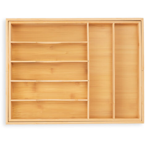 Relaxdays Besteckkasten für Schubladen, ausziehbar, 7-9 Fächer, HBT: 5 x 34-50,5 x 44,5 cm, Besteckeinsatz Bambus, natur
