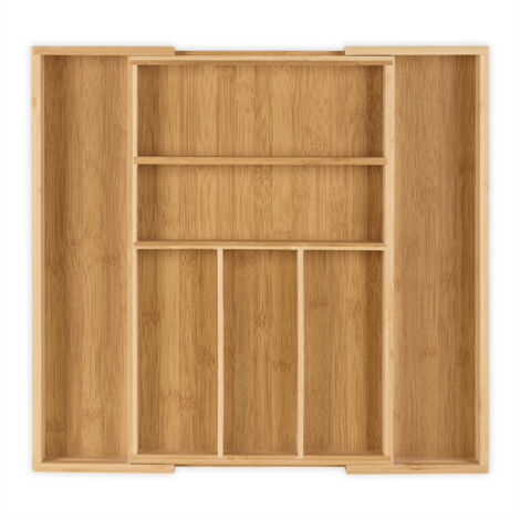 Relaxdays Besteckkasten verstellbar, HxBxT: 5x48x46cm, Schubladeneinsatz aus Bambus, 5-7 Fächer, Küchenorganizer, natur