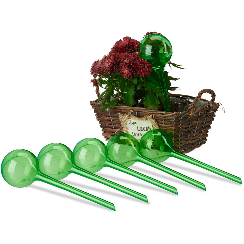 Relaxdays Bewässerungskugeln, 6er Set, Durstkugeln Für Pflanzen, Je 250 Ml, Kunststoff, Gießkugel, Hxd, 28 X 8 Cm, Grün