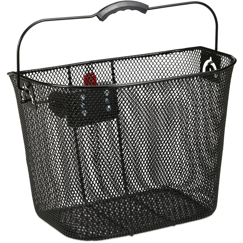 Relaxdays Bicycle Basket Front, Removable, With Click System, Handlebars Carrier, Metal, Close-meshed, H x W x D 27 x 34.5 x 26 cm, Black