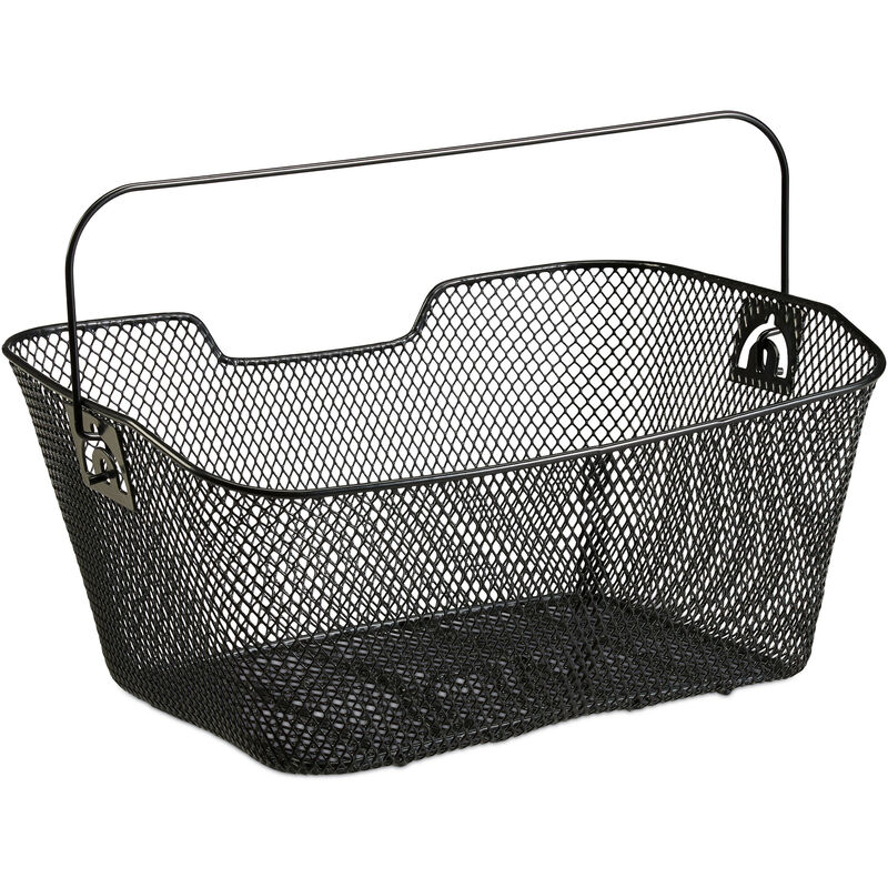 Relaxdays Bicycle Carrier Basket, Close-meshed, with Carrier Handle, Removable, Back Wheel Carrier, H x W x D 19 x 41 x 30 cm, Black