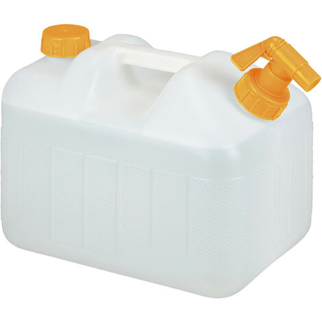   Bidon d'eau avec robinet, 10 litres, plastique sans BPA, couvercle, poignée, réservoir, blanc/orange