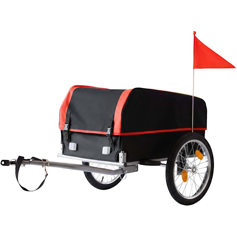 Relaxdays bicycle cargo trailer, foldable, 120L, rain cover, flag, HxWxD 59x124x69cm, bicycle trolley, black-red