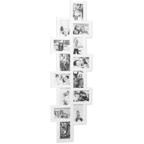   Bilderrahmen Collage, Bildergalerie 14 Bilder, Fotorahmen zum Aufhängen, mehrere Fotos, HxB: 118x36 cm, weiß