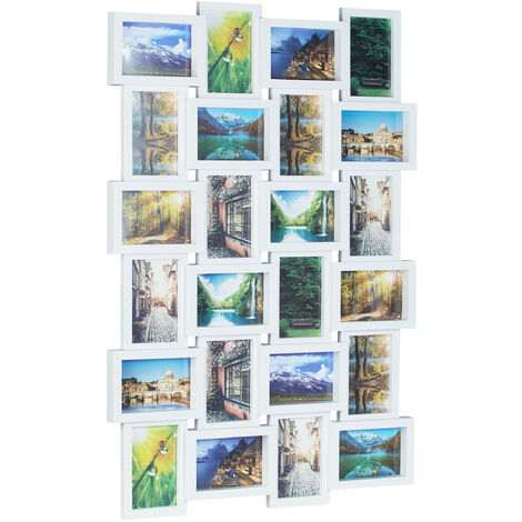 Relaxdays Bilderrahmen, Collage für 24 Bilder, 10x15 cm, Hoch- & Querformat, Fotorahmen Wand, H x B: 59 x 86 cm, weiß
