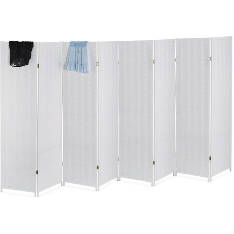 Relaxdays biombo separador de ambientes, 170 x 320 cm, plegable, 8 paneles, madera y cordón de papel, blanco