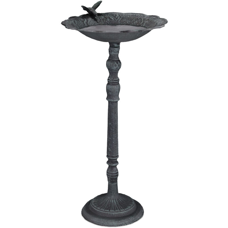 Relaxdays Bird Bath, Cast Iron, Hwd, 74.5 X 37.5 X 35 Cm, Water And Feeding Station, Standing, Vintage Look, Green