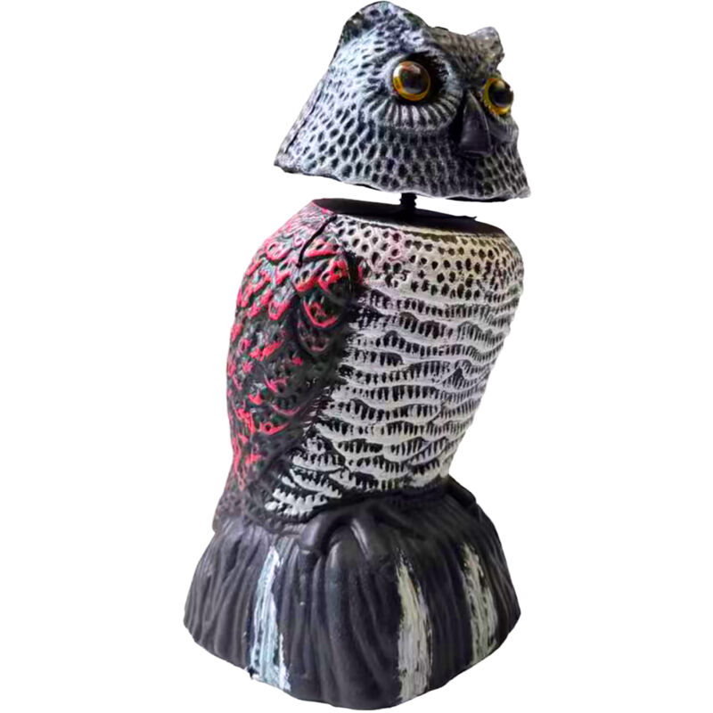 Relaxdays Bird Deterrent Owl, Bobble Head, Hxwxd, 20 X 10 X 9 Cm, Garden & Balcony, Pigeon Deterrent, Grey/red