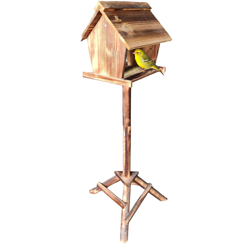 Relaxdays Bird Feeder With Stand, Fir Wood, Garden, Balcony & Terrace, Birdhouse Hwd, 107 X 32 X 27 Cm, Flamed