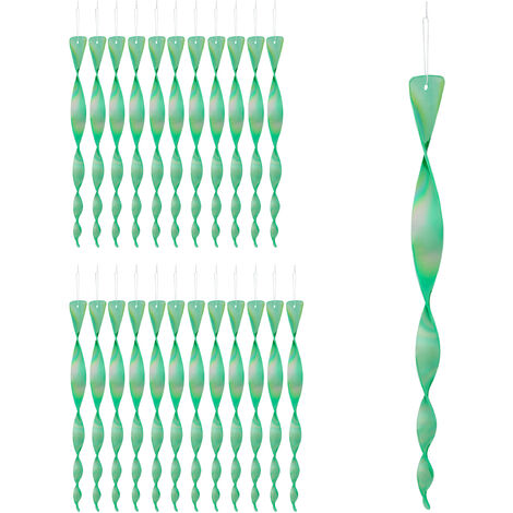 Relaxdays Bird Repellent Spiral, Set of 24, Reflective, Balcony & Garden, Wind Spinner, Length 40 cm, Deterrent, Green