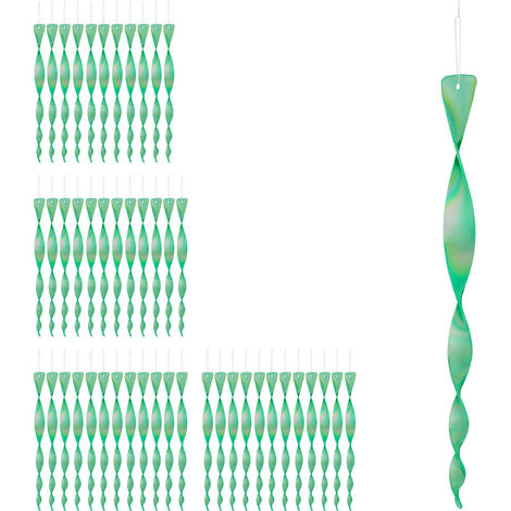 Relaxdays Bird Repellent Spiral, Set of 48, Reflective, Balcony & Garden, Wind Spinner, Length 40 cm, Deterrent, Green
