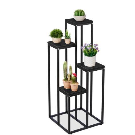 Relaxdays Blumentreppe, 4 Ablagen, HxBxT: 100 x 40 x 40 cm, platzsparend, Stahl und MDF, Design Blumenetagere, schwarz