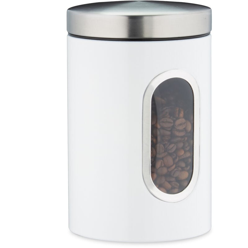 4x bocaux en métal, couvercle, fenêtre de visualisation, 1,4L, café, farine, pâtes, boîte de conservation, blanc