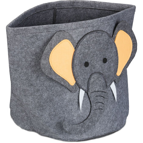 Relaxdays Boîte de rangement, motif éléphant, corbeille en tissu, pliable, HxD: 35x32 cm, caisse pour jouets, gris