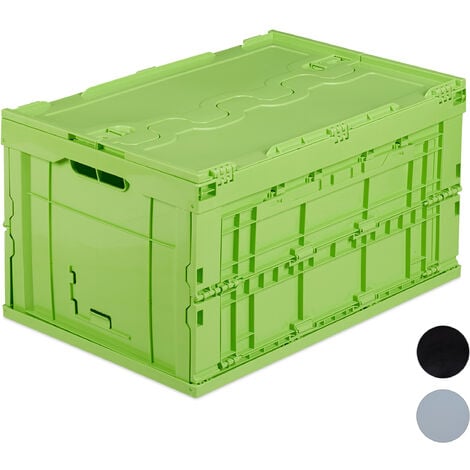   Boîte pliable avec couvercle, caisse, rangement, plastique, coffre 60 litres, HxLxP :31,5x59,5x39,5 cm, vert