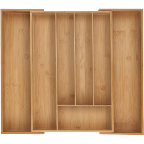 Range-Couverts En Bambou Extensible - 5 à 7 Compartiments - Organisateur Tiroir Cuisine - Noir