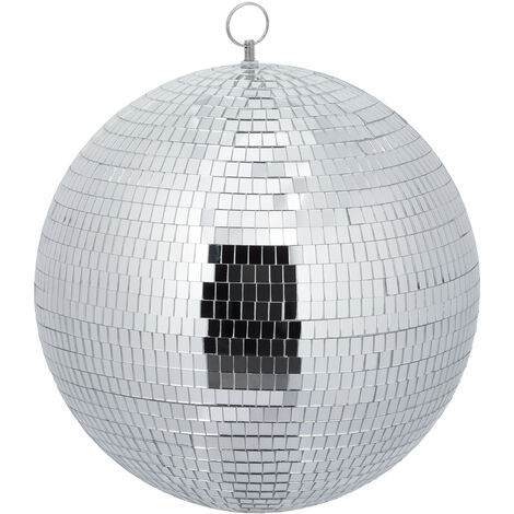 Relaxdays Bola de Discoteca, Ø 30 cm, Luz Espejo Decorativa para Colgar, con Ojal Metálico, Esfera de Fiesta, Plateado